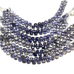 Cuentas de Briolette con forma de corazón facetado de iolita azul natural 5,5-6,5 MM suministros de joyería al por mayor para ABALORIOS - Product Image 2