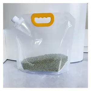 ハンドル防湿再利用可能包装付きカスタムスタンドアップ液体スパウトポーチ、スパウト付き米豆種子液体包装バッグ