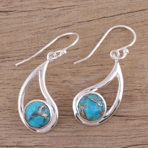 925 Plata de Ley sólida azul cobre turquesa pendientes colgantes piedras preciosas naturales gancho de pera diciembre piedra natal joyería de moda - Product Image 2
