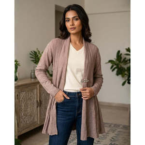 Autumn Crocheted Knitted Shrug-<b>Beige</b> Acrylic Streetwear Print - Product Image 2