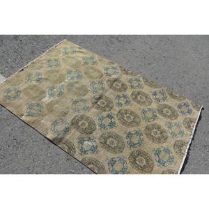 Alfombra clásica de lana azul Beige de 3,6x5,7 pies, diseño de retazos rectangular turco hecho a mano para sala de estar, dormitorio con respaldo de látex - Product Image 2