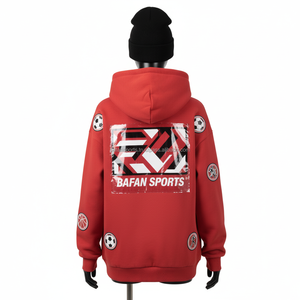 เสื้อฮู้ดขนแกะสำหรับผู้หญิง340 GSM เสื้อมีฮู้ดลำลองสีแดงดีไซน์ปักโลโก้และพิมพ์ลายแบบธรรมดา - Product Image 2