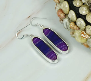 925 <b>Sterling</b> <b>Silver</b> <b>Hoop</b> Earrings Purple Botswana Agate Gemstone AAA Grade Nickel-Free Gift Jewelry for Women Girls Fashion - Product Image 4