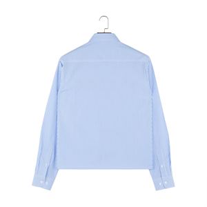 Men Striped <b>Short</b> <b>Sleeve</b> <b>Button</b>-<b>Up</b> Tshirt Turn-Down Collar Business Casual Blue Knitted 100% Cotton Anti-Wrinkle for Office - Product Image 2