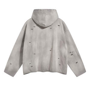 Sudadera con Capucha para Hombre, 100% Algodón, Gruesa, Desgastada, con Agujeros, Estilo Vintage, Lavado Ácido, Color Sólido, Sin Cordones, Decolorada por el Sol - Product Image 6