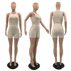 Été Femmes Logo personnalisé Couleur solide Femmes Mode Sexy Pit Strip Ensemble deux pièces Sports Fitness Ensemble 2 pièces décontracté pour les femmes - Product Image 6