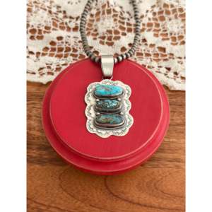 Navajo-Made Sterling Silver Cluster Pendant with Mixed Turquoise Bezel Setting Inlay Technology - Product Image 1