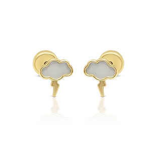 Elegantes pendientes de nubes y relámpagos dorados con madreperla Categoría Producto - Product Image 1