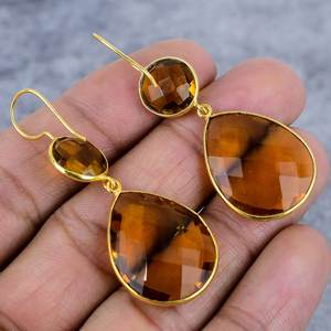 925ต่างหูเงินสเตอร์ลิงสไตล์โบฮีเมียนเป็นลวดซิทรินสีทองประดับพลอยรูปลูกแพร์ชุบทองของขวัญทันสมัยสำหรับปาร์ตี้ - Product Image 4