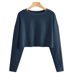 Camiseta corta personalizada de manga larga con cuello redondo para mujer, Camiseta cómoda hecha a medida, Camiseta corta de manga larga de gran tamaño para mujer - Product Image 6