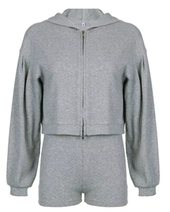 Ensemble deux pièces décontracté pour femmes, hiver, couleur unie, polyester/coton, manteau à capuche et débardeur - Product Image 1