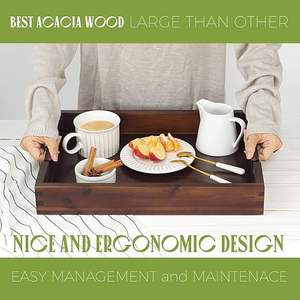 Plateau de rangement en bois massif de qualité supérieure avec poignées latérales en métal noir robustes, cadre profond pour cuisine, salle à manger, table basse, décoration intérieure - Product Image 4