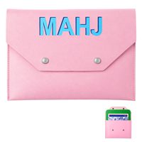 Rosa Leder Mahjong-Karten-Clutch-Halter Tasche für Karten Mahjong-Zubehör Schutzhülle mit Sicherheitsverschluss Ideales Geschenk