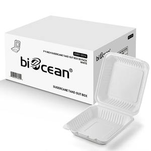 Biocean 9 \ "X 9 \" X 3 \ "Contenedor con bisagras Caña de azúcar compostable/Ba - Product Image 1