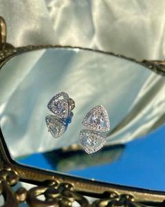 Triangle Shape 2.00 Ctw Lab Grown Diamond <b>Stud</b> <b>Earring</b> with Halo Bridle 925 <b>Sterling</b> <b>Silver</b> Perfect Gift for her - Product Image 2