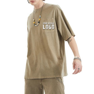 T-shirts pour hommes en coton avec logo personnalisé, col ras du cou, effet batik délavé, haute qualité, coupe ample et respirante - Product Image 1