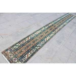 Tapis turc 1,7 x 13,9 pieds, tapis de couloir vintage, tapis persan vert bleu - Product Image 3