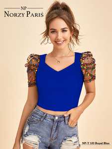 Hauts courts au crochet pour femmes Blouses et chemises à la mode avec décoration de boutons à la mode et ODM pour les occasions de fête - Product Image 4