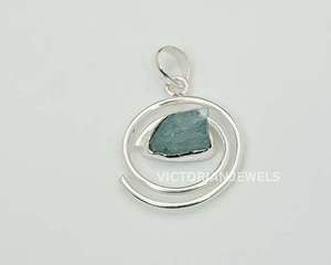 Pendentif fin en argent sterling massif 925 pierre de naissance de mars avec incrustation de réglage de lunette en apatite bleue brute pour pendentifs à breloque - Product Image 2
