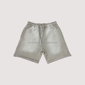 Short unisexe vintage en coton éponge français délavé à l'acide, taille moyenne décontractée, motif uni, 5 pouces, avec cordon de serrage et décoloration pour hommes - Product Image 3