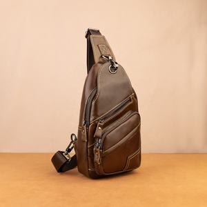 High Fashion Men's LCB-0060B Genuine Leather Sling <b>Bag</b> Vintage Multifunction Outdoor Shoulder <b>Bag</b> <b>Anti</b> <b>Theft</b> Front Chest Design - Product Image 2
