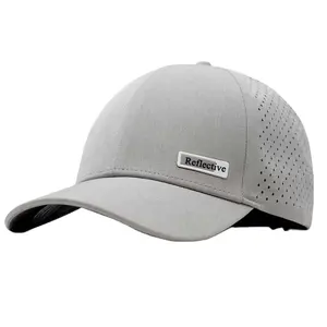 Ultimo Design personalizzato 6 pannelli riflettenti toppa in gomma Logo stampa ascellare cappello da Baseball impermeabile taglio Laser foro sport perforato