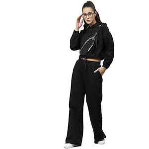 À la mode Offre Spéciale femmes survêtement personnalisé hiver coton femmes survêtement OEM respirant pull à capuche haut court couleur noire - Product Image 6