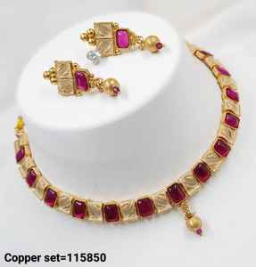 INDIAN TRADITIONAL <b>and</b> FASHIONABLE COPPER JEWELLERY BRIDAL WEDDING JEWELLERY <b>SET</b> for WOMEN <b>EARRINGS</b> <b>and</b> <b>NECKLACE</b> <b>SET</b> - Product Image 3