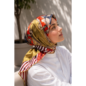 Série d'écharpes Latte : Foulard carré en satin de soie personnalisé, motif patchwork long pour printemps, été, automne, impression numérique - Product Image 1