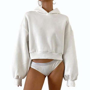 Personnalisé Crop Goutte Épaule Femmes Oversize Terry Hiver Hoodies Coupe Ample Streetwear Chaud Pull Style De Mode - Product Image 4