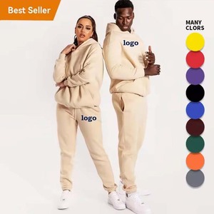 Trajes de dos piezas Unisex con logotipo personalizado de alta calidad, chándal de Color sólido, conjuntos de chándal para hombre, conjunto de ropa para mujer - Product Image 3