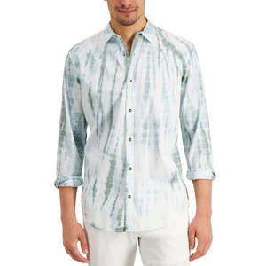 INC International Concepts Camicia verde da uomo con bottoni, 100% cotone popeline, traspirante, tie-dye, maniche lunghe, taglia piccola - Product Image 1