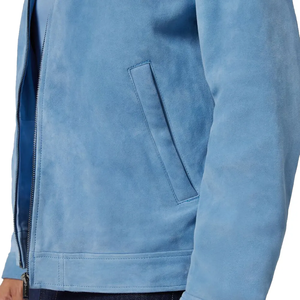 Chaqueta de cuero de ante vintage de calidad premium para hombres y mujeres Cuero de bombardero de ante marrón con procesamiento terminado de cuello redondo - Product Image 6