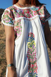 <b>Romantic</b> Beauty 100% Cotton Jersey A-Line Tea-Length Summer <b>Dress</b> Classic Embroidered Crochet Detail Hand Embroidered Floral - Product Image 3