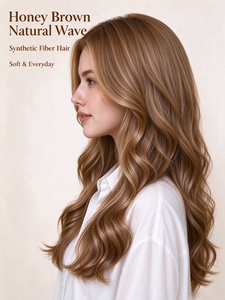 Peluca de Cabello Sintético con Ondas Naturales Color Marrón Miel, Suave, Larga y Ondulada para Uso Diario - Product Image 2