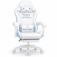 Fauteuil de jeu moderne blanc et bleu en PVC avec repose-pieds, accoudoirs intégrés, coussins et fonction inclinable pour bureaux à domicile, salles d'étude et salles de jeu