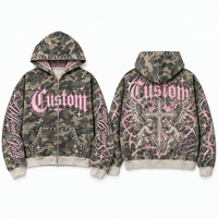 Sweat à capuche vintage délavé et vieilli à l'acide pour homme, 100 % coton, coupe oversize, court, zippé, motif uni, hiver, teint uni