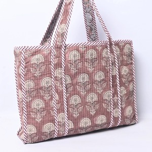 Women's Hand Block Printed Bohemian Vintage Fashion Cotton Fabric Tote <b>Bag</b> Zipper Closure Canvas Lining Winter Summer Travel - Product Image 1