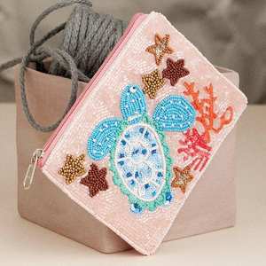 Floral Design Coin Purse With Beaded Embroidery <b>Work</b> Seed Beads Handmade Coin <b>Pouch</b> For Accessories Use - Product Image 1