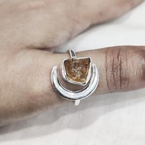 Rough <b>Stone</b> Jewelry Women's <b>Ring</b> Natural Raw Citrine Gemstone November Birthstone Crescent Moon <b>Ring</b> 925 Sterling <b>Silver</b> <b>Ring</b> - Product Image 2