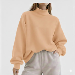 Sudadera Larga Extra Grande para Mujer, Cuello Alto Simulado, Informal de Invierno, Holgada, Estilo Urbano, con Logotipo Frontal, Diseñada para Comodidad Diaria - Product Image 1