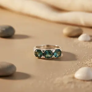 Anillo de Plata de Ley 925 Chapado en Oro Rosa y Rodio con Piedras Preciosas Azules para Mujer - Product Image 2