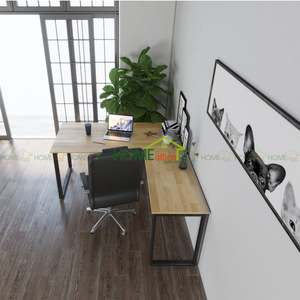 Bureau de direction minimaliste de luxe en forme de L, 1,6 m x 1,6 m, plateau en bois de caoutchouc, pieds en fer 25x50 mm, assemblé - Product Image 4