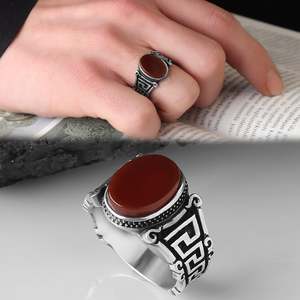 Wholesale Azuris VALKH1137 925 Sterling Silver Ottoman Style Men's <b>Ring</b> with Naturel Stone Agate Handmade <b>Turkey</b> - Product Image 2