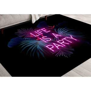Tropical Neon 'Life is a Party' Printed <b>Rug</b> - Modern Pattern,<b>Chenille</b> <b>Rug</b> - Product Image 3