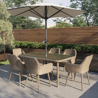 Ensemble de salle à manger d'extérieur au design moderne, résistant aux intempéries, en rotin, aluminium et bois massif, fabrication OEM/ODM au Vietnam, 6 places, mobilier d'extérieur