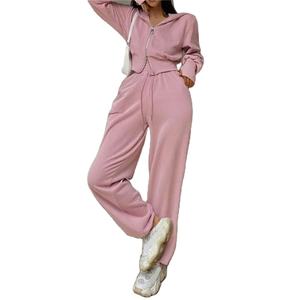 Conjunto de Sudadera con capucha sólida de último estilo para mujer, ropa informal de otoño para mujer, Top con capucha sin mangas de manga larga con pantalones a juego, traje - Product Image 1