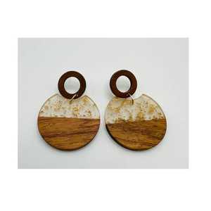 Pendientes de gota de madera y resina geométricos Vintage para mujer última moda - Product Image 2