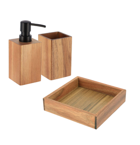 El juego de baño de madera de acacia Incluye dispensador de jabón de baño, vaso de baño, jabonera, juego de baño - Product Image 2