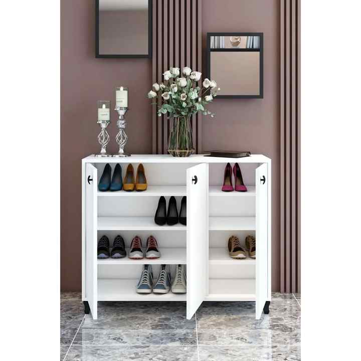3 Doors 8 Shelves Shoe Rack Door Front Outdoor Multi-Purpose Cabinet Kitchen Pantry Storage Cabinet 84x90 cm